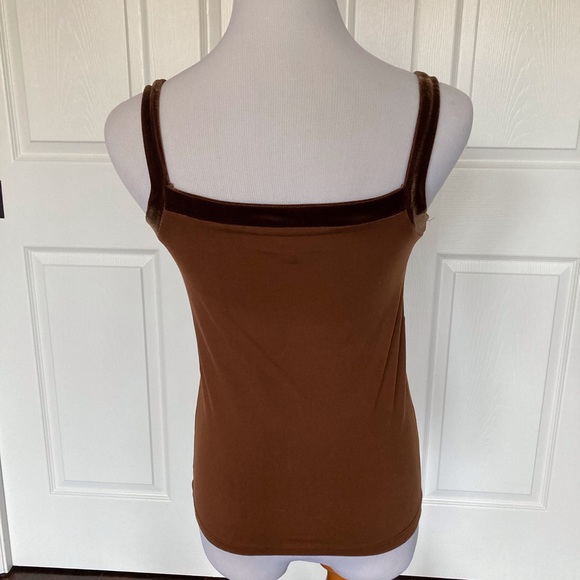 Neiman Marcus Tan Brown Velvet Trim Tank Top M - Picture 2 of 4